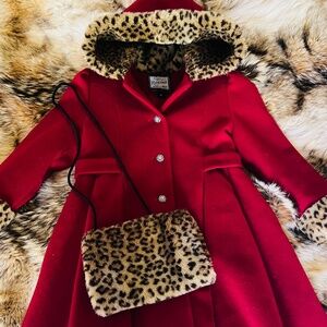 Gorgeous Red and Leopard Rothschild Winter Coat & Muff Size 5 Very Heavy Warm